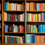 **

"A bookshelf organized by color like a rainbow, filled with books of varying sizes. Decorative objects in matching color tones are placed among the books. Soft, inviting lighting highlighting the display.  A cozy, literary cafe atmosphere, Porto, Portugal."

**