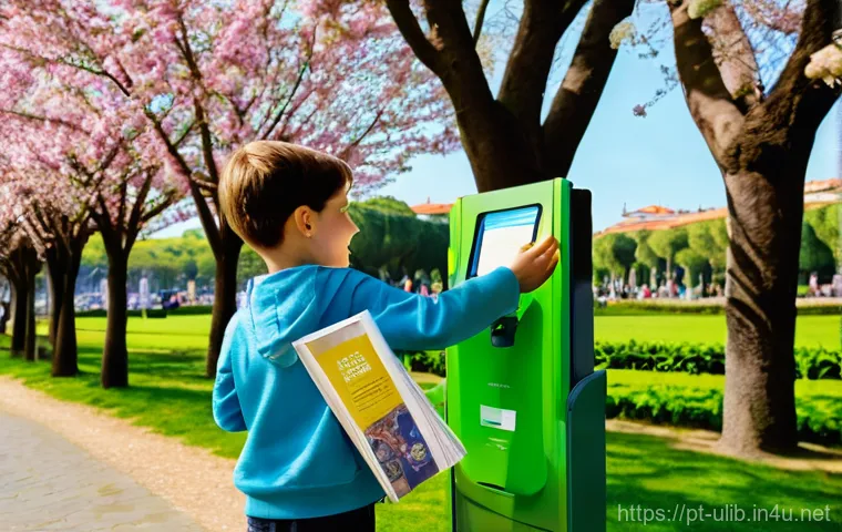 책 자판기 운영 도서관 - **Prompt:** A bustling Lisbon city square at dusk. In the foreground, a sleek, modern automatic book...