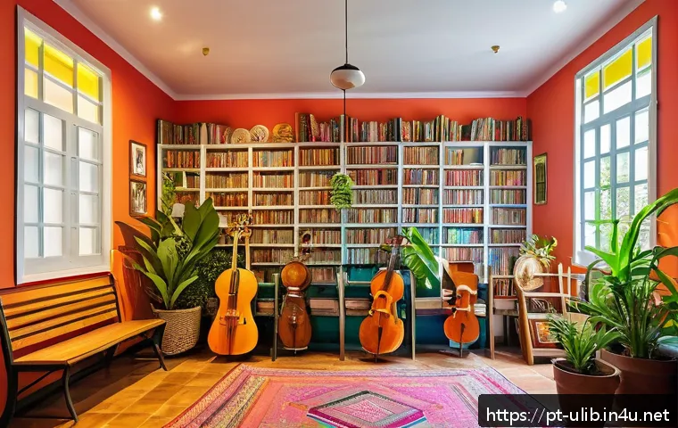 독서 문화 공간 기획 - A vibrant community reading space in Brazil’s Northeast featuring colorful local handicrafts display...
