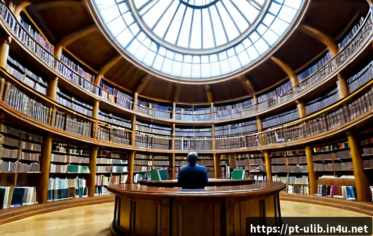 Home 17 세계 유명 이색도서관 - Photorealistic grand circular library interior inspired by a famous European reading room, towering ...