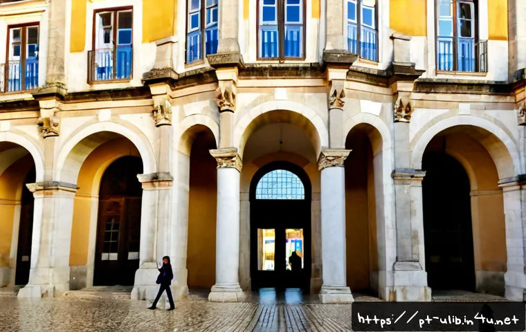 한국 전통 도서관 건축 사례 - Photorealistic exterior of a historic Portuguese university library in Coimbra, elegant Baroque ston...